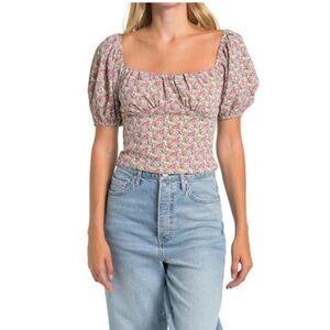 ASTR the Label Womens Tie Back Top With Bubble Sleeves